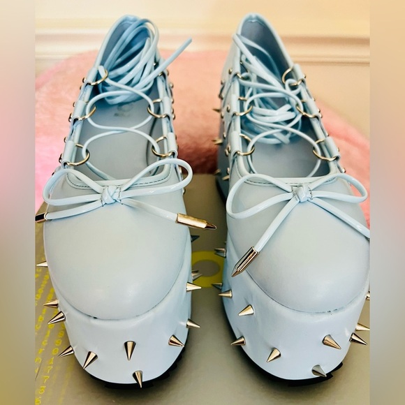 NIB Size 7 Dolls Kill KOI Footwear Zorina Lace Up Platform Ballet Shoes in Blue - Picture 3 of 13